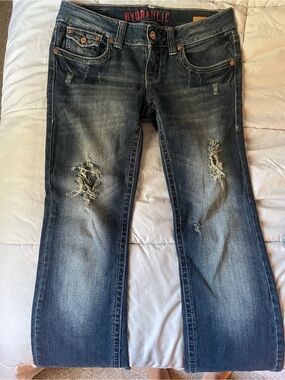 Hydraulic Women’s Bootcut Distressed Ripped Dark Blue Jeans Stretch Waist